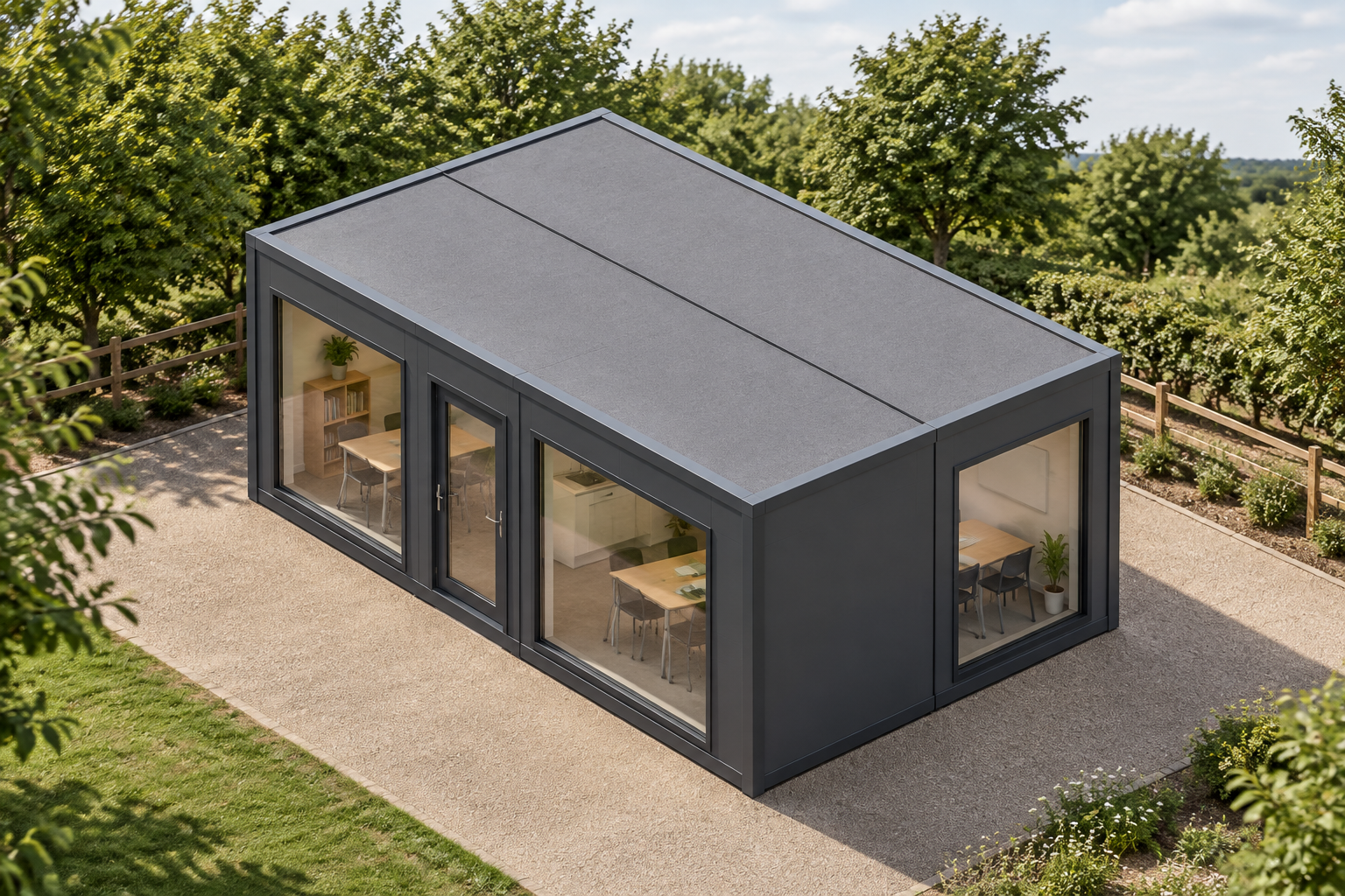 2-module single-storey modular classroom, Adacon modular building (illustrative)