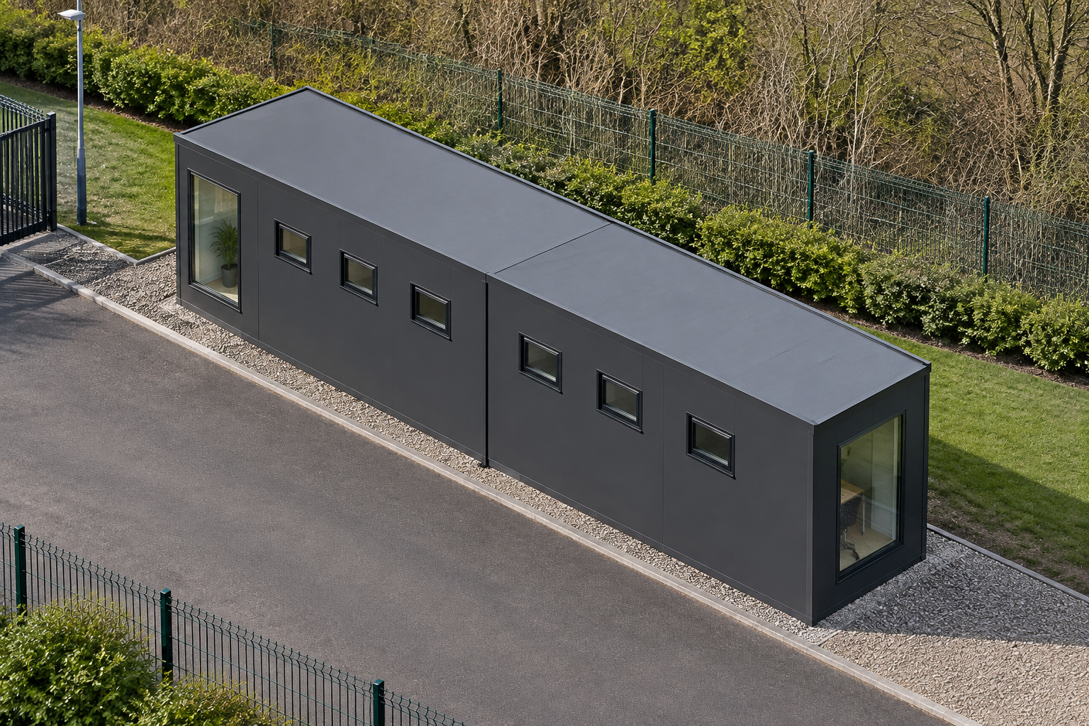 2-Module Security Cabin with WC 2-module single-storey security cabin, Adacon modular building (illustrative)