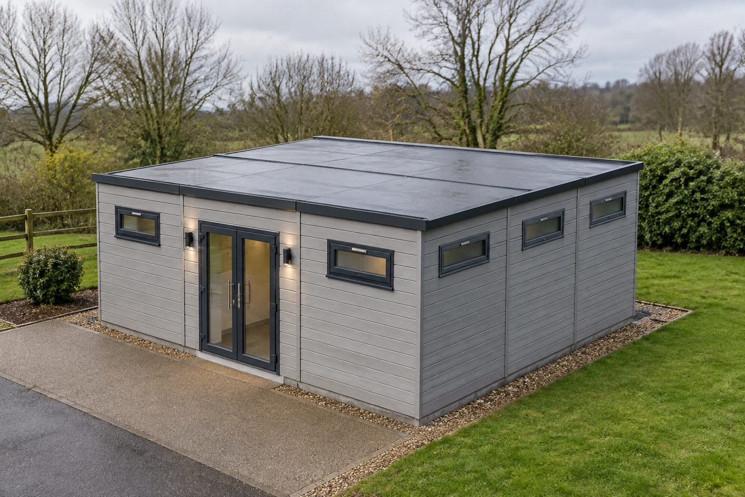 3-Module Shower Block with WC 3-module single-storey modular shower block, Adacon modular building (illustrative)