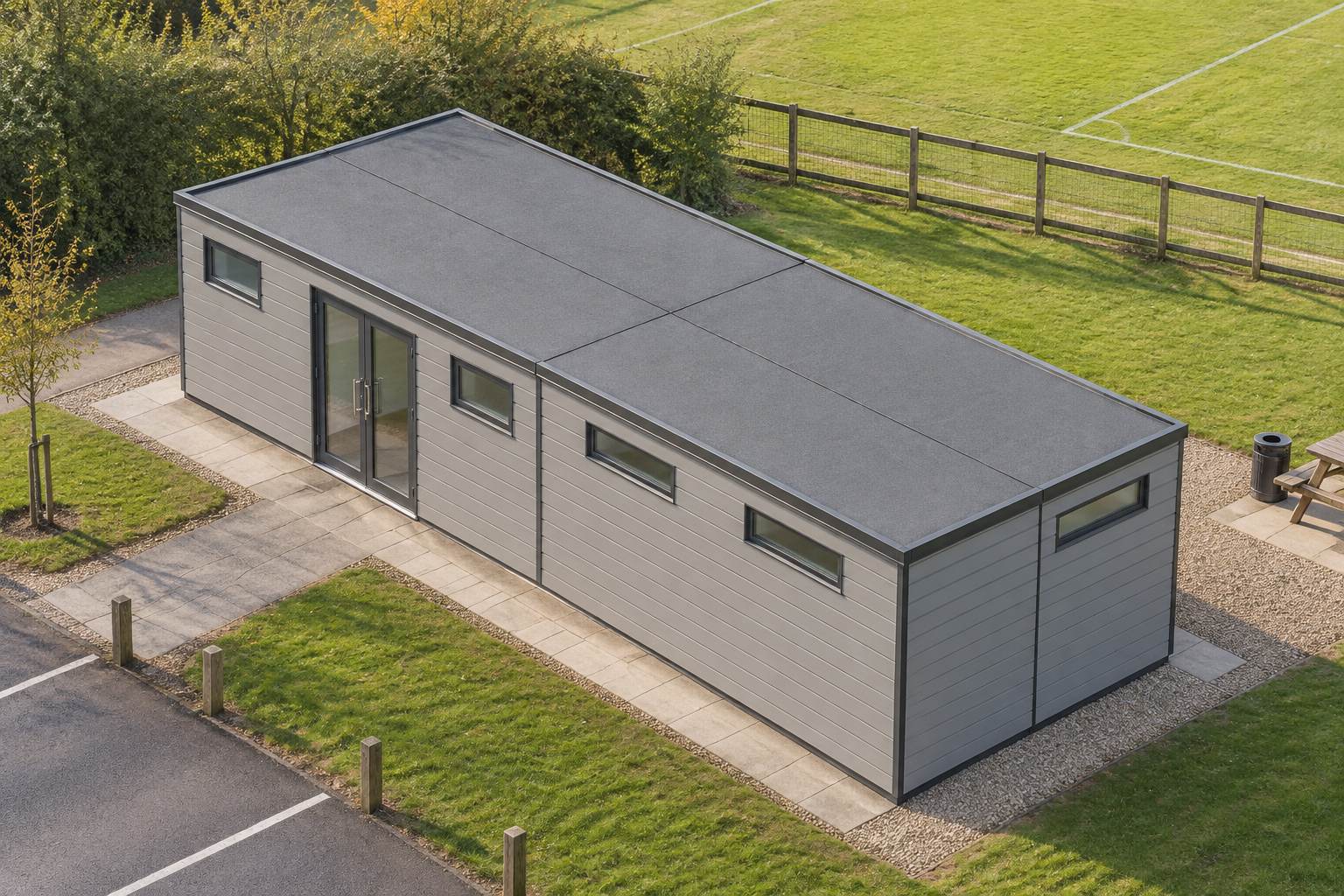 4-module single-storey toilet and shower block, Adacon modular building (illustrative)