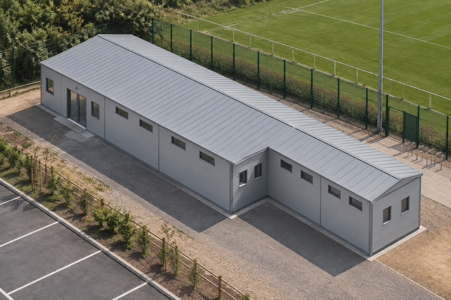 5-module single-storey modular changing room, Adacon modular building (illustrative)