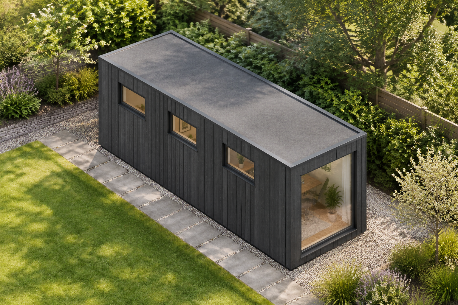 1-module single-storey garden office, Adacon modular building (illustrative)