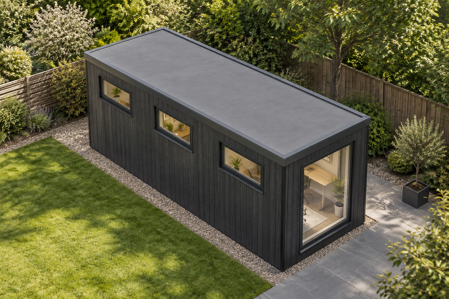 Single-Module Garden Office with WC 1-module single-storey garden office, Adacon modular building (illustrative)