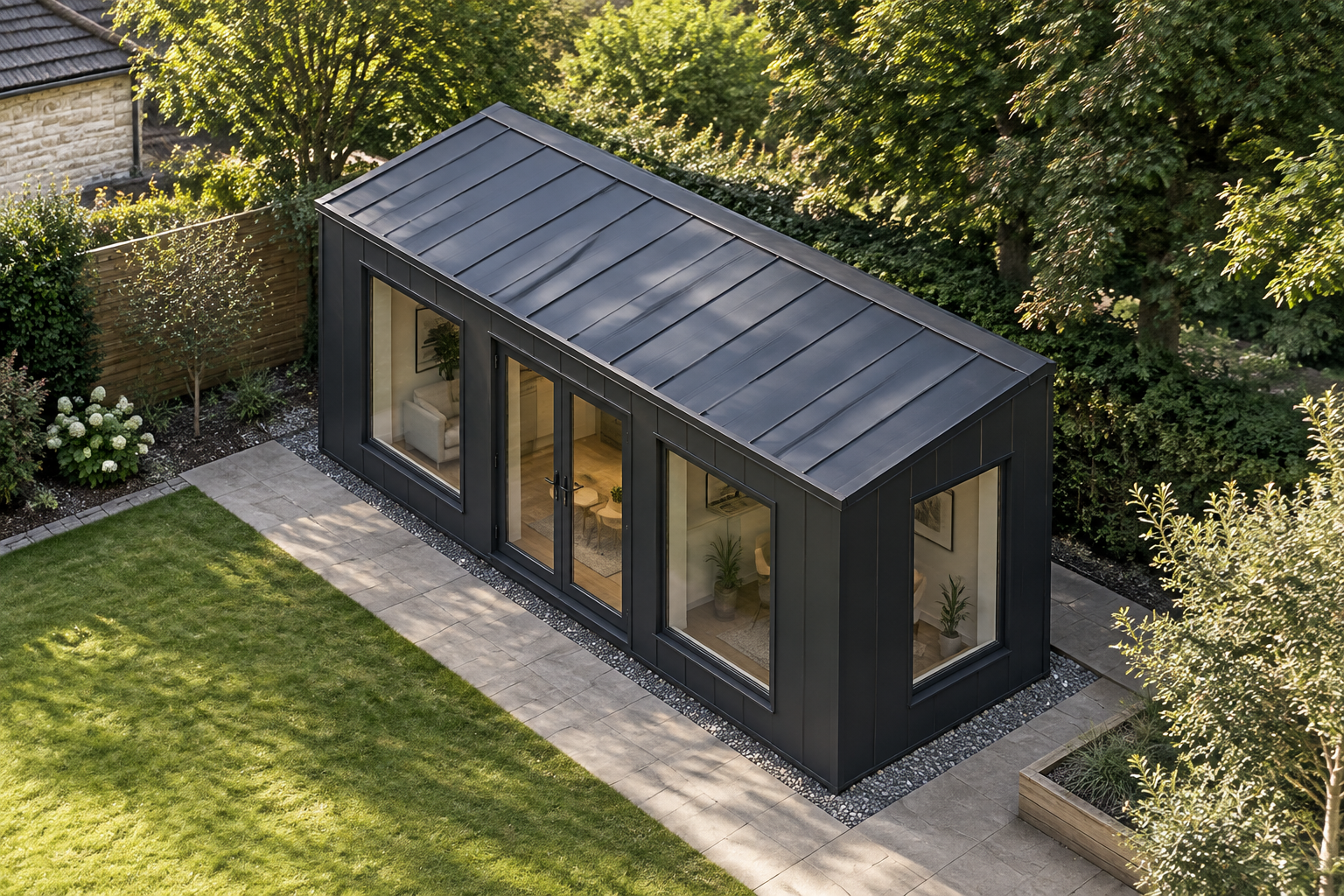 1-module single-storey garden room, Adacon modular building (illustrative)