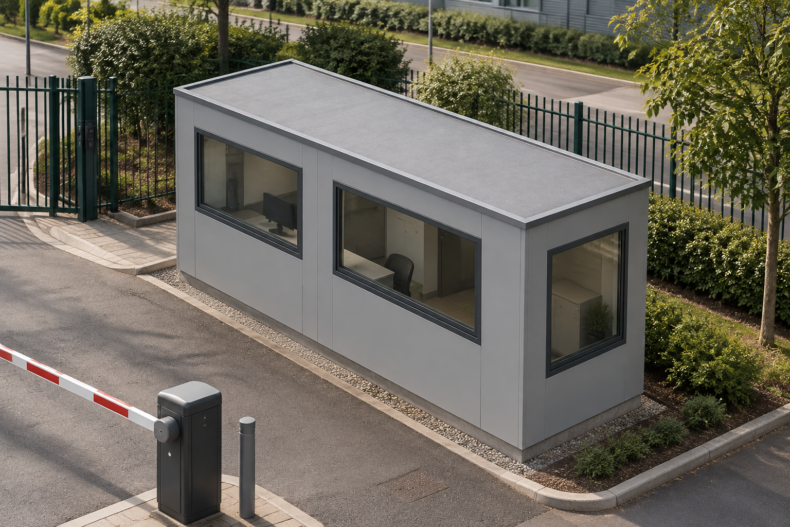1-module single-storey gatehouse, Adacon modular building (illustrative)
