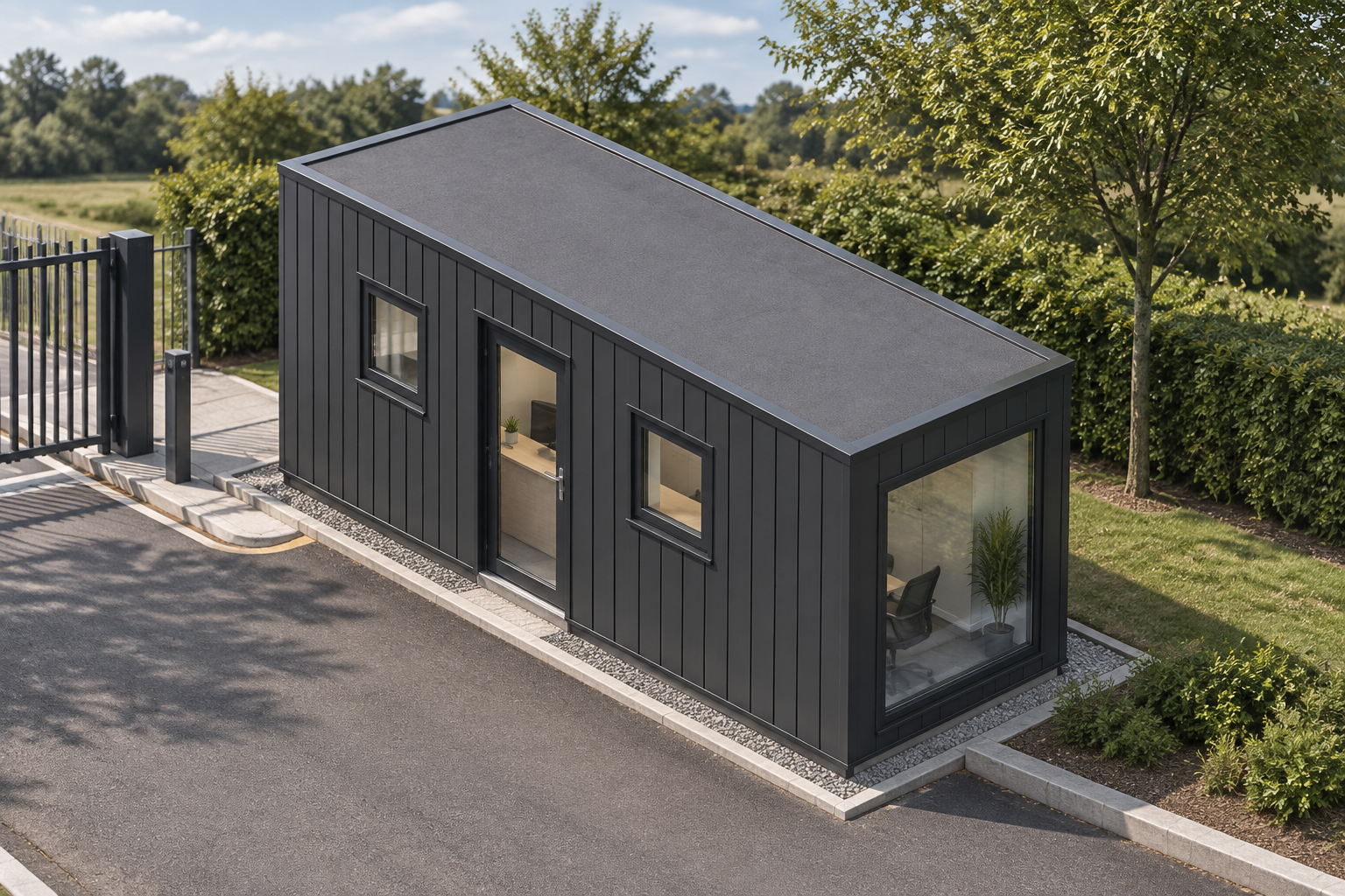 1-module single-storey gatehouse, Adacon modular building (illustrative)