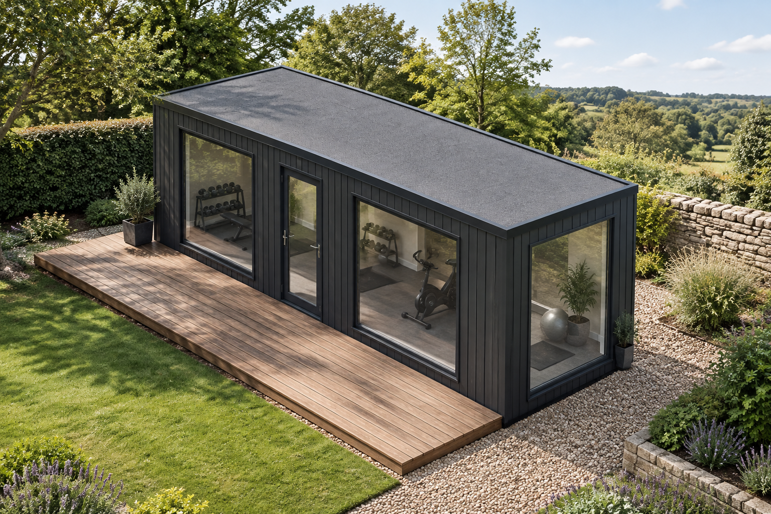 1-module single-storey modular gym, Adacon modular building (illustrative)