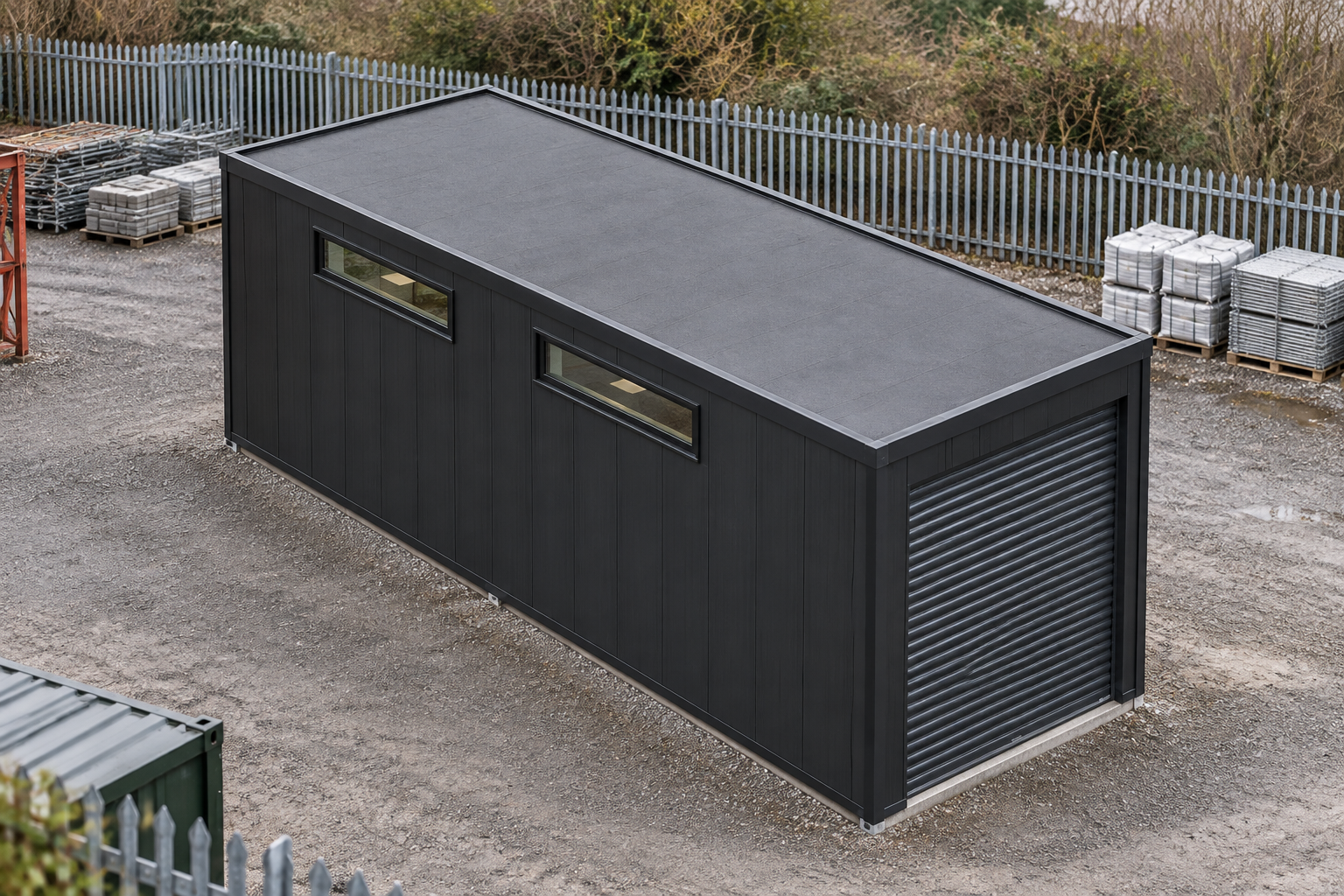 Single-Module P600 Secure Storage Unit Exterior view of the P600 secure storage unit in a construction setting