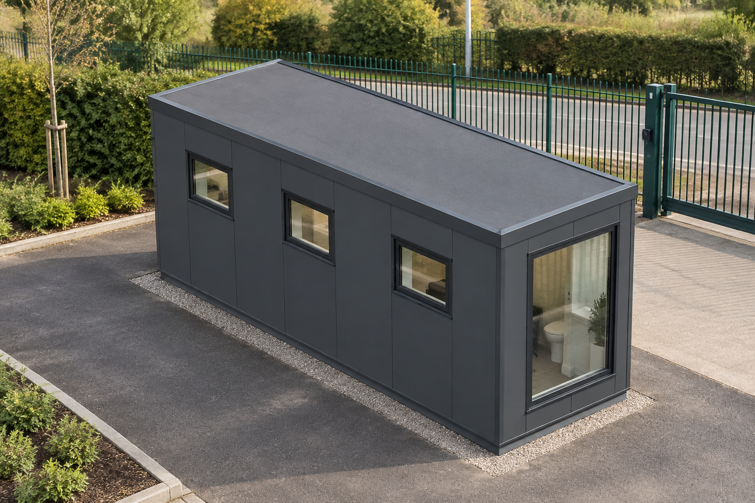 1-module single-storey security cabin, Adacon modular building (illustrative)