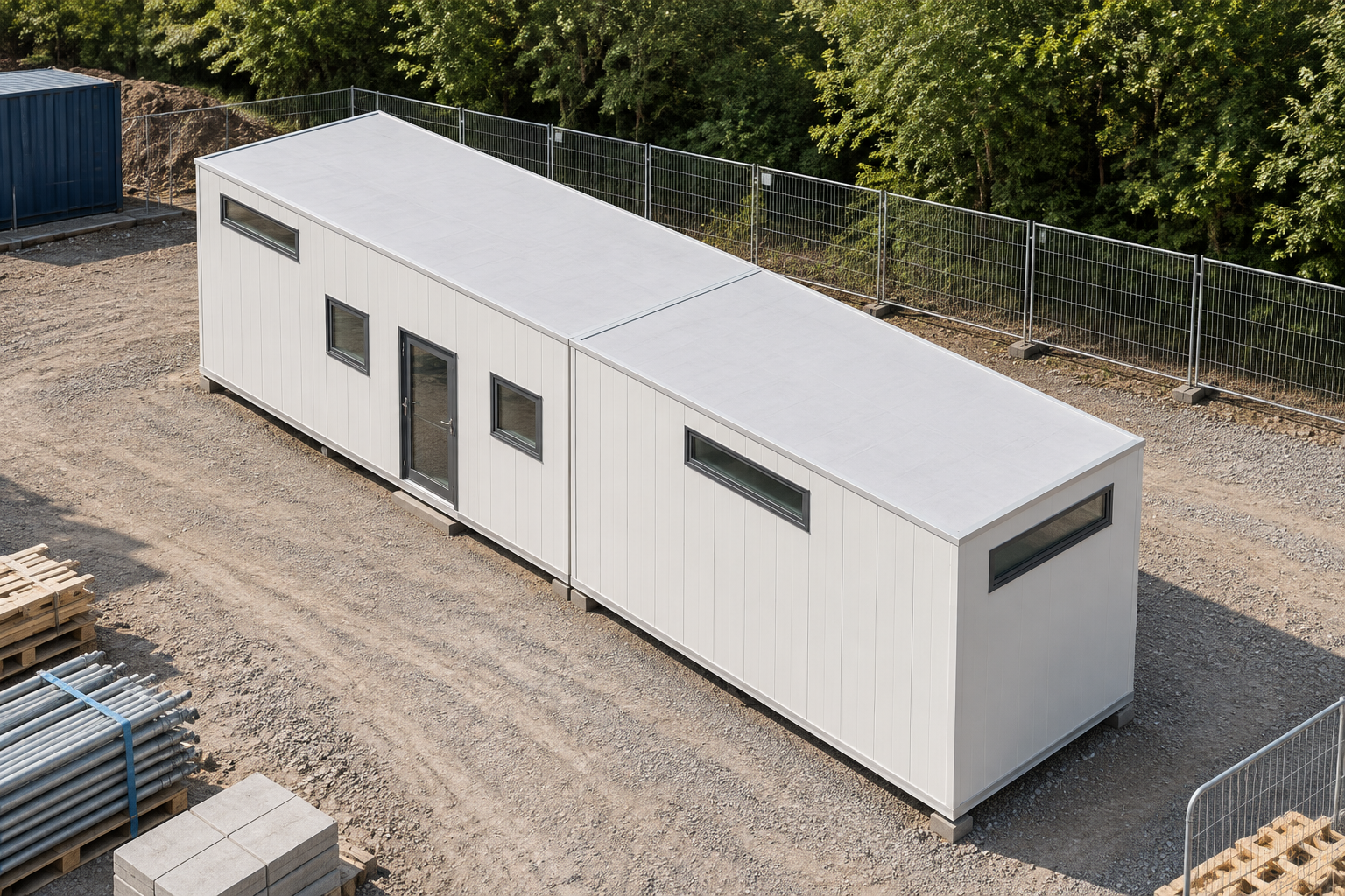 Two-Module P600 Modular Toilet Block Modular toilet block in a clean, orderly construction-site setting