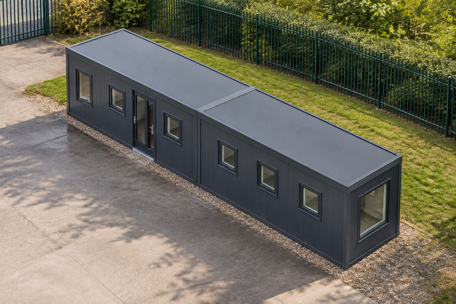 2-module single-storey security cabin, Adacon modular building (illustrative)